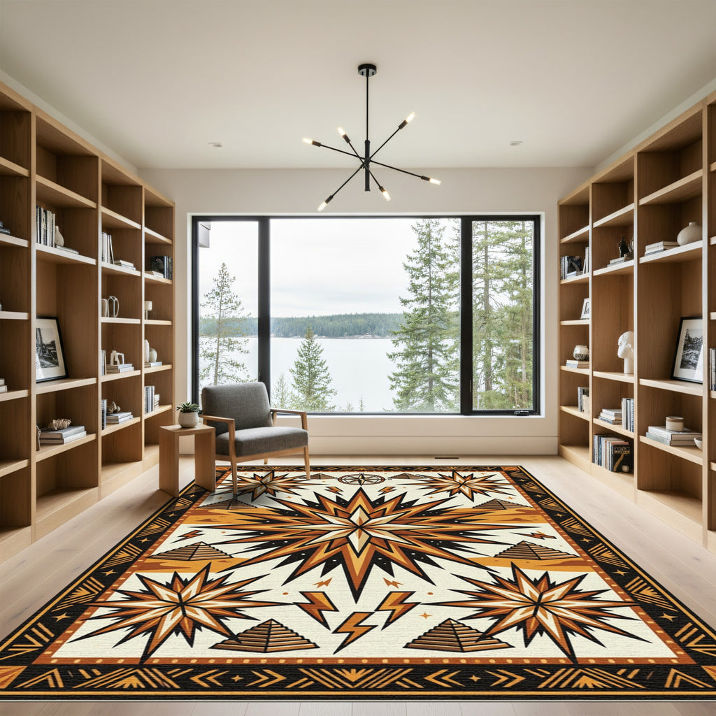 Celestial Pyramid Star Geometric Earth Tones Rug