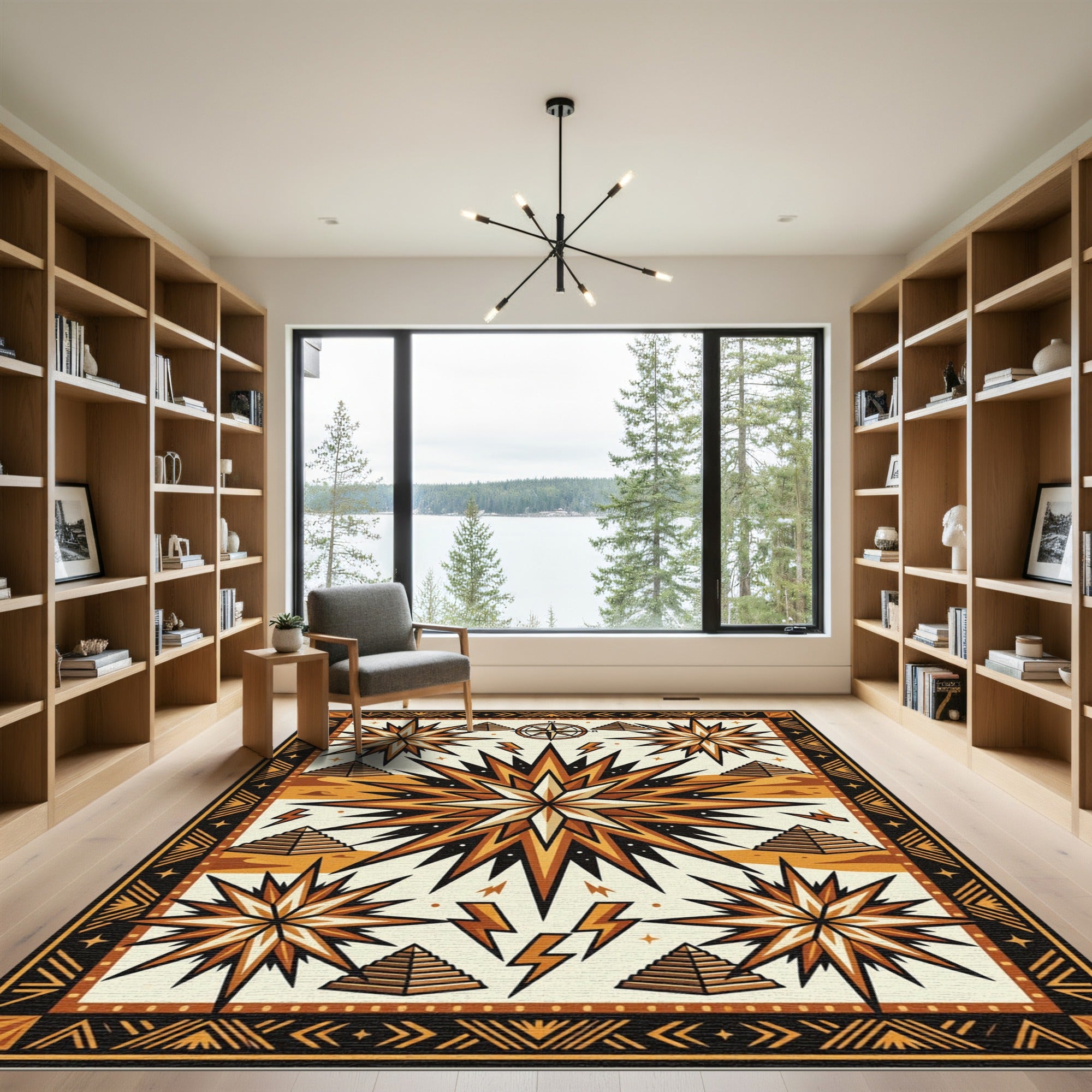 Celestial Pyramid Star Geometric Earth Tones Rug