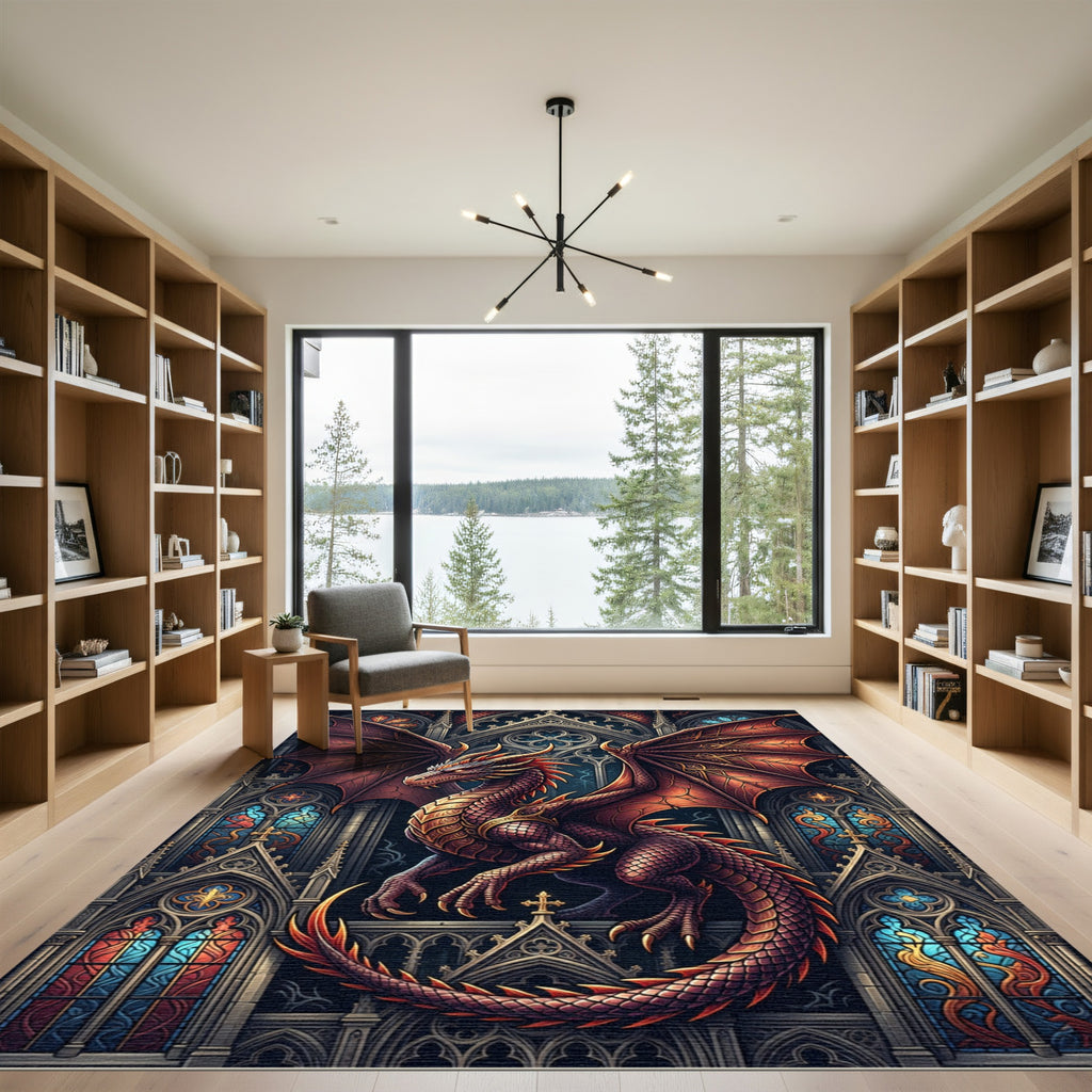 Gothic Crimson Dragon Stained Glass Rug