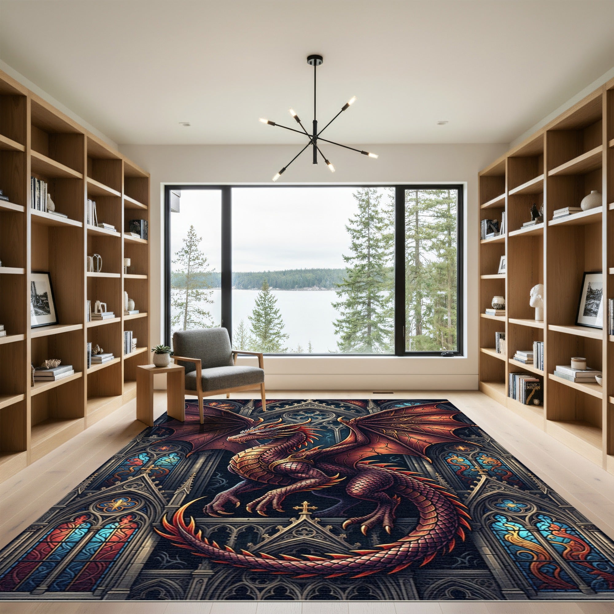 Gothic Crimson Dragon Stained Glass Rug