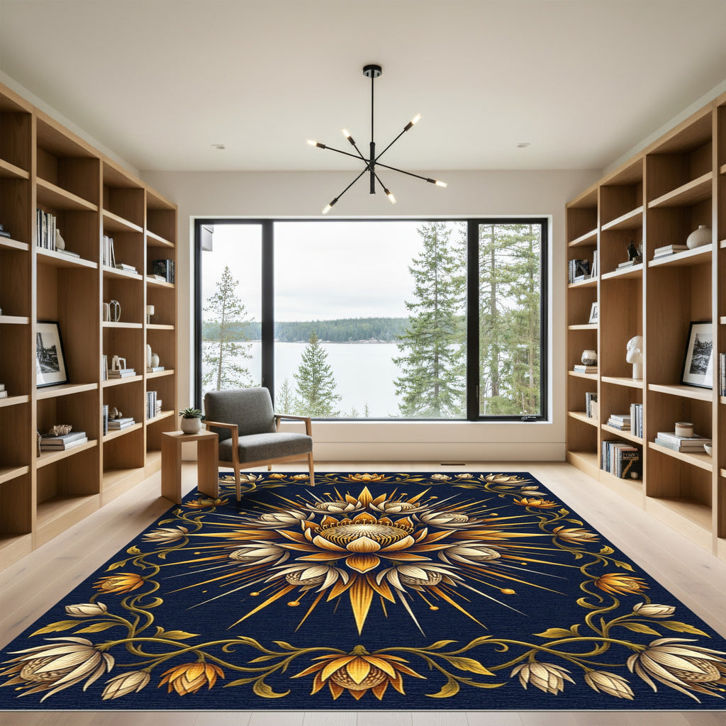 Golden Botanical Radiance Floral Medallion Rug