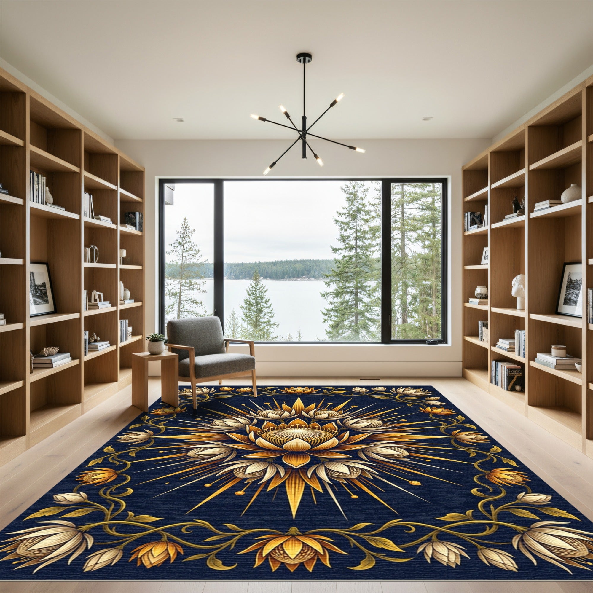 Golden Botanical Radiance Floral Medallion Rug