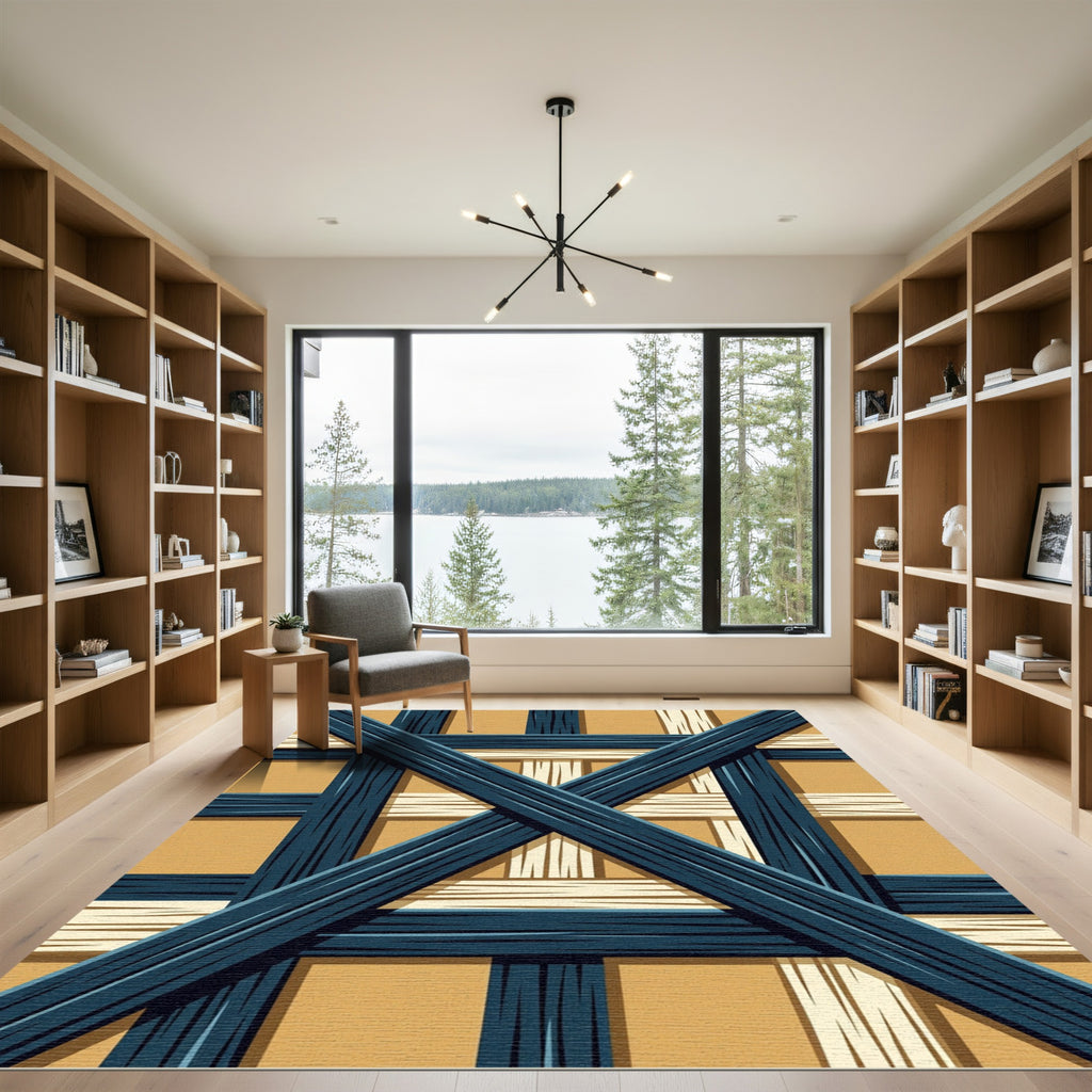 Rustic Blue and Tan Wood Weave Rug