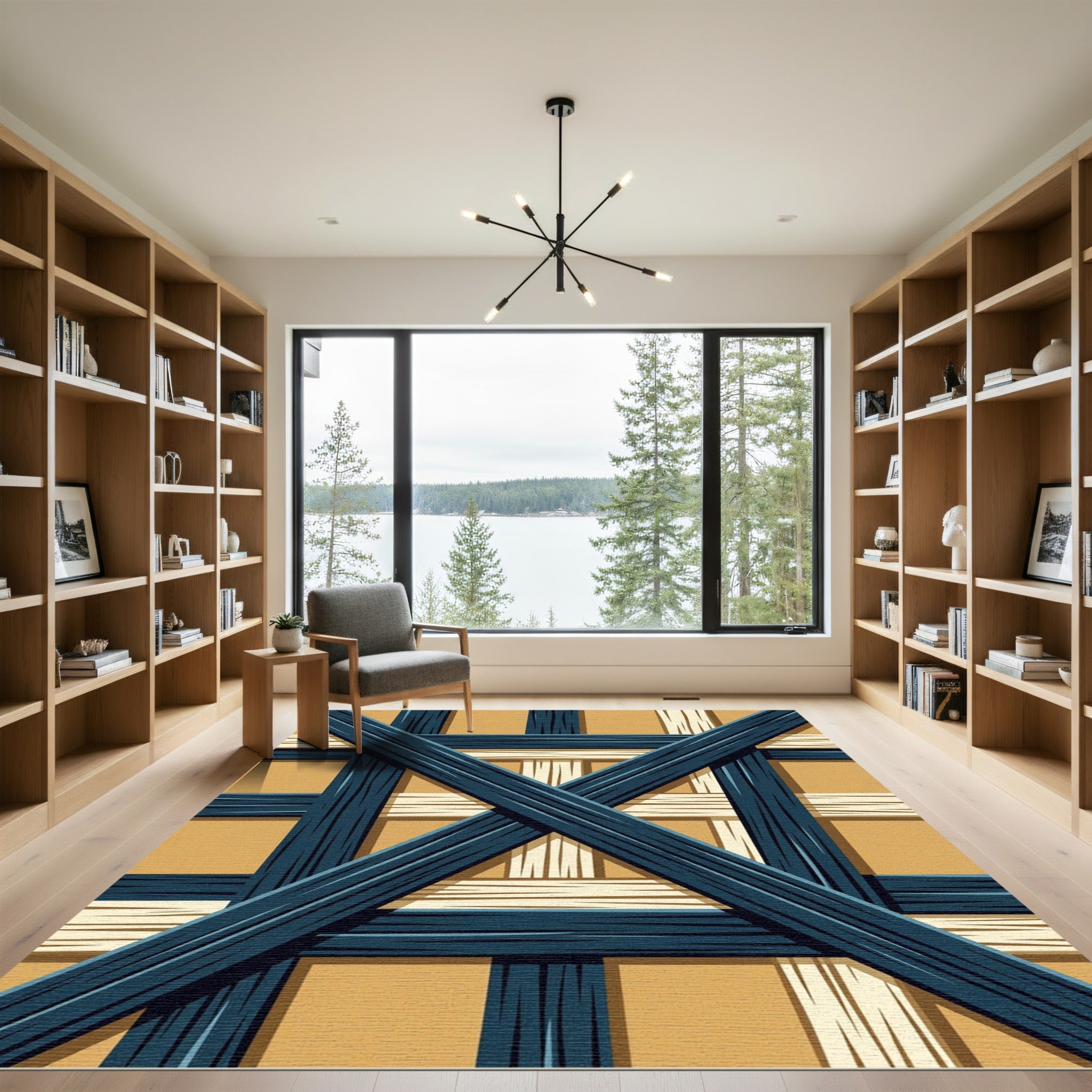 Rustic Blue and Tan Wood Weave Rug