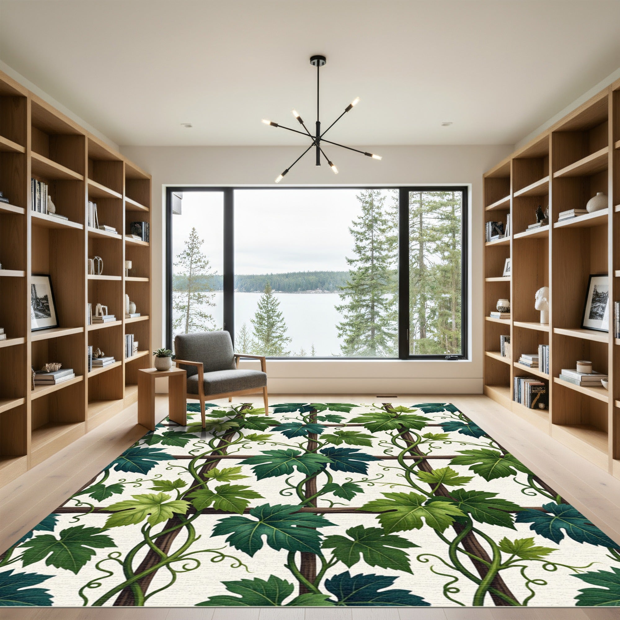 Lush Green Botanical Grapevine Trellis Rug
