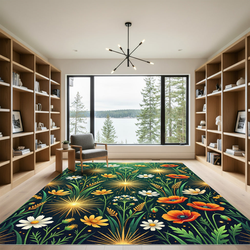 Golden Sunburst Floral Meadow Rug