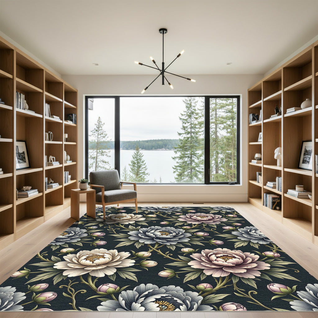 Vintage Cream Blush Peony Botanical Rug