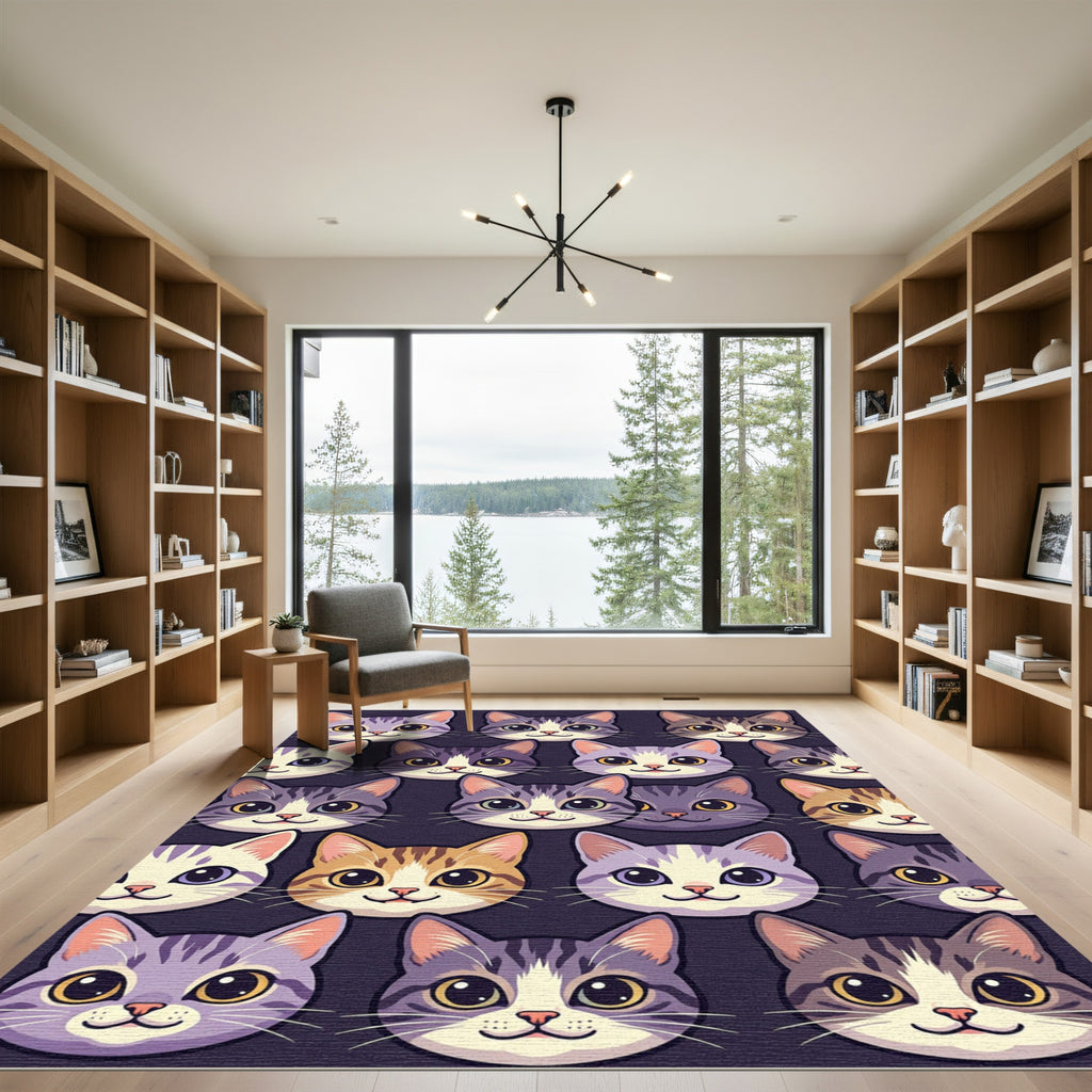 Whimsical Cute Cat Face Repeat Rug