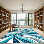 Dynamic Teal Blue Wavy Abstract Flow Rug
