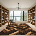 Rich Brown Herringbone Wood Grain Rug