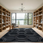 Dark Gray Geometric Hexagon Weave Rug