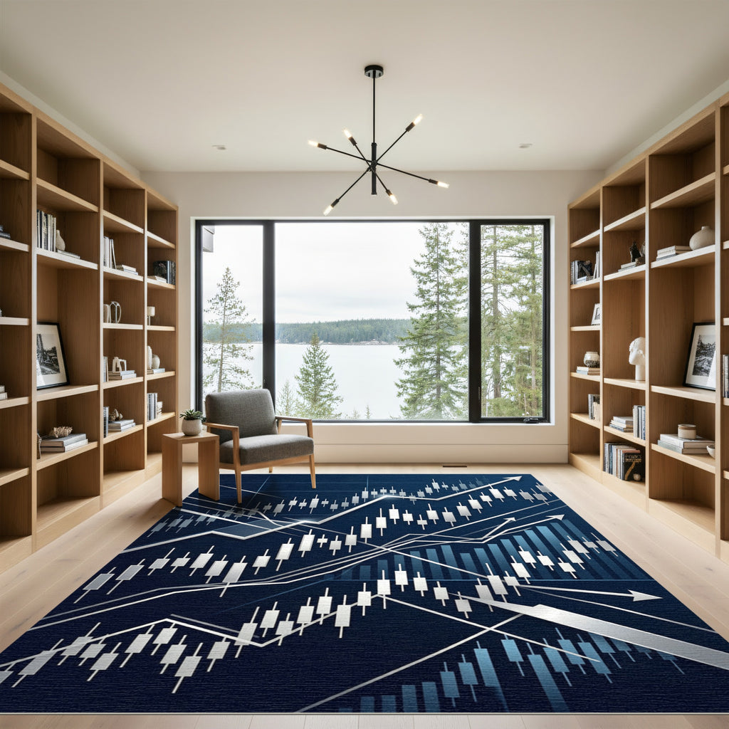 Financial Chart Geometric Navy Area Rug