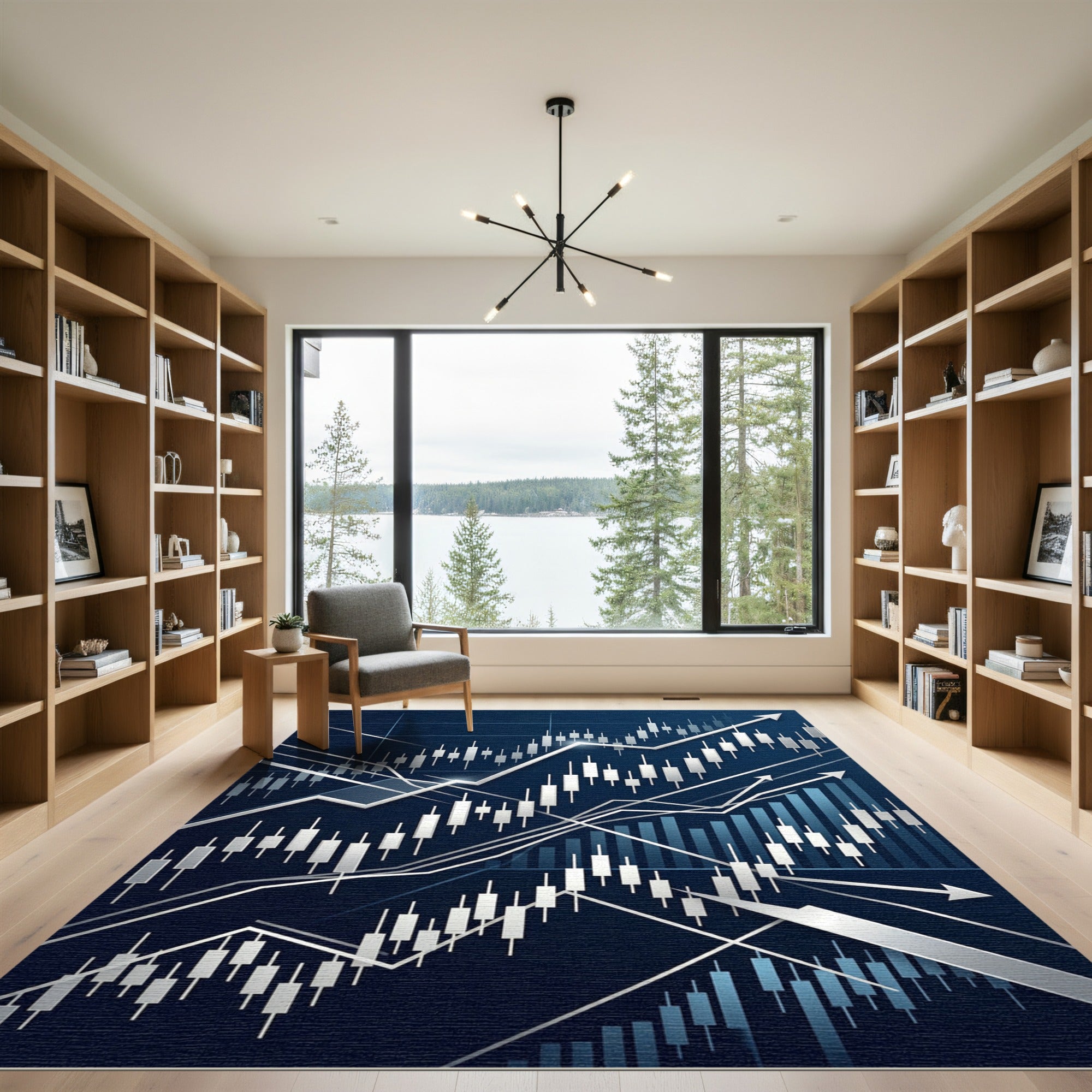 Financial Chart Geometric Navy Area Rug