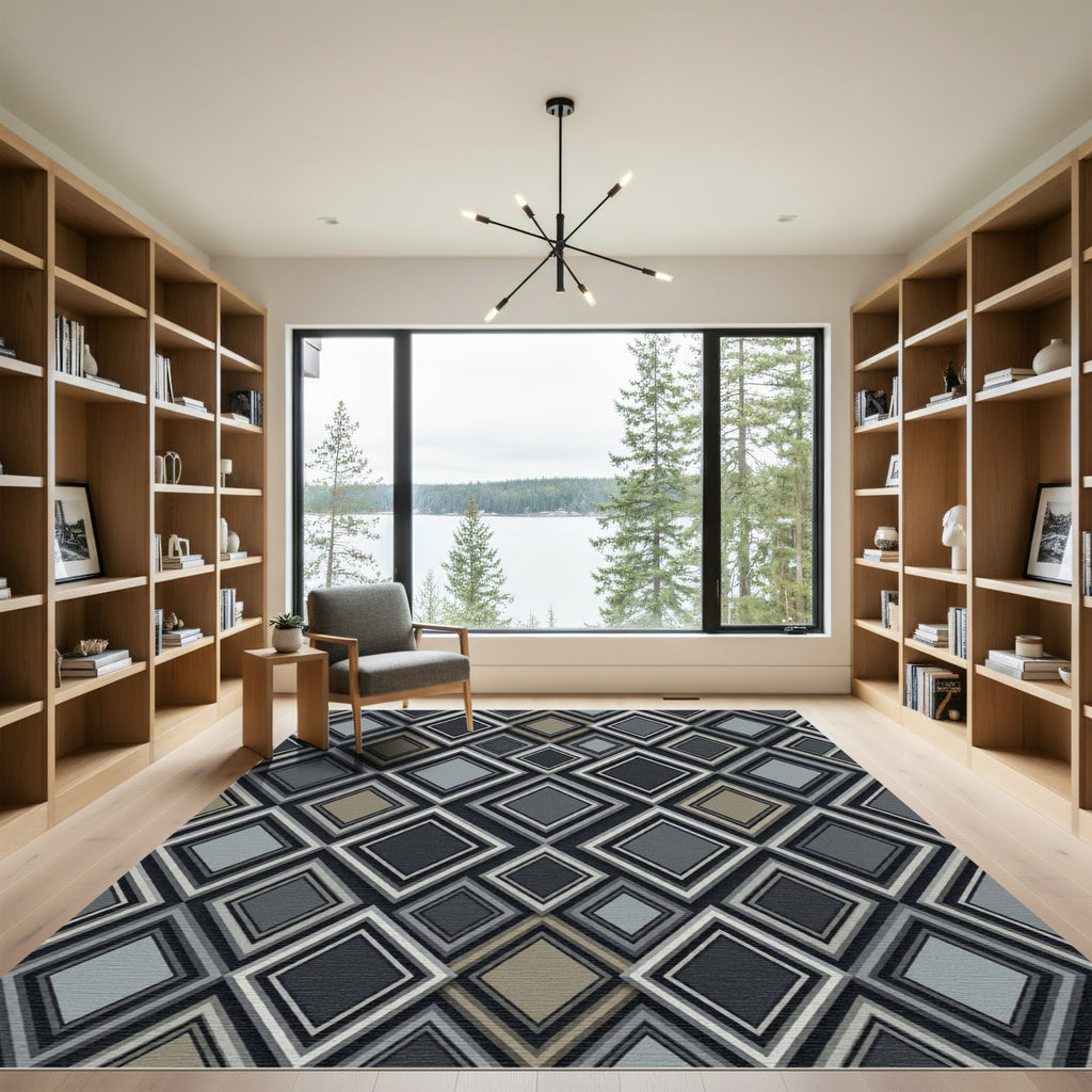 Modern Gray And Taupe Geometric Diamond Rug