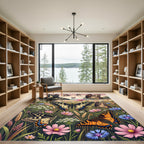 Whimsical Golden Butterfly Meadow Garden Rug