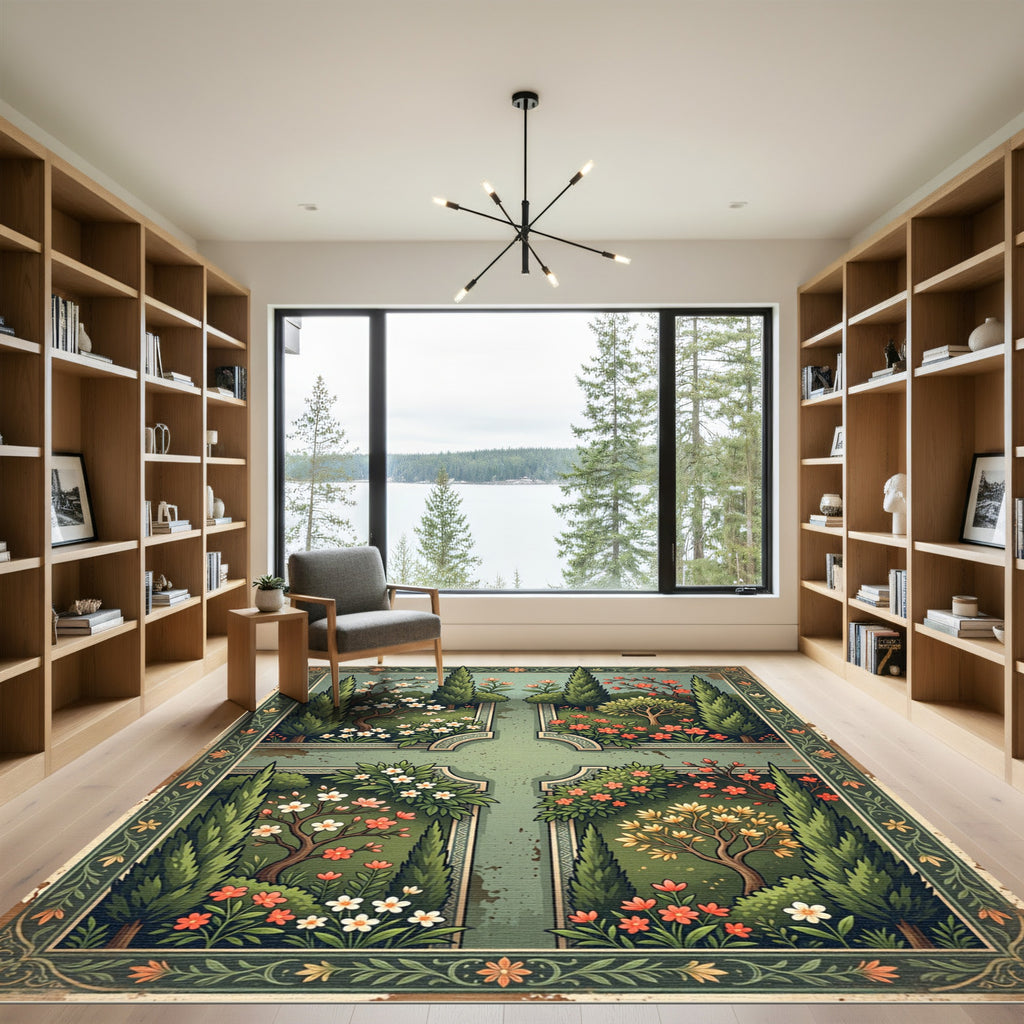 Vintage Sage Botanical Four Quarter Garden Rug