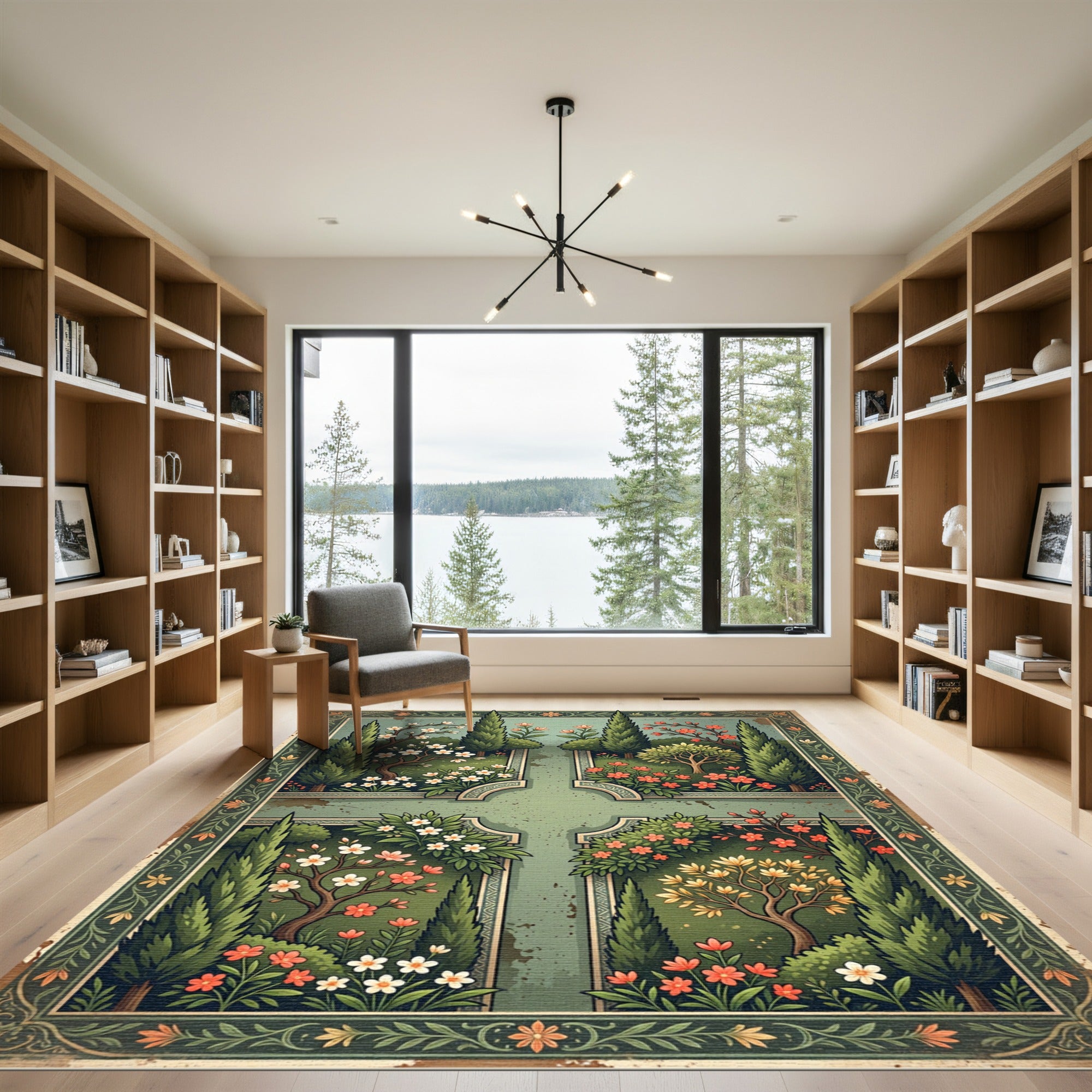 Vintage Sage Botanical Four Quarter Garden Rug