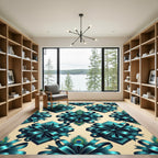 Teal Peacock Feather Ribbon Bouquet Rug