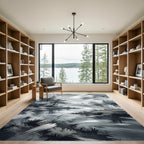 Monochrome Misty Forest River Landscape Rug