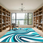 Abstract Turquoise Ocean Wave Swirl Rug