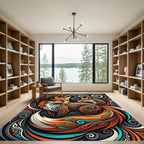 Vibrant Orange Fox Swirl Art Rug