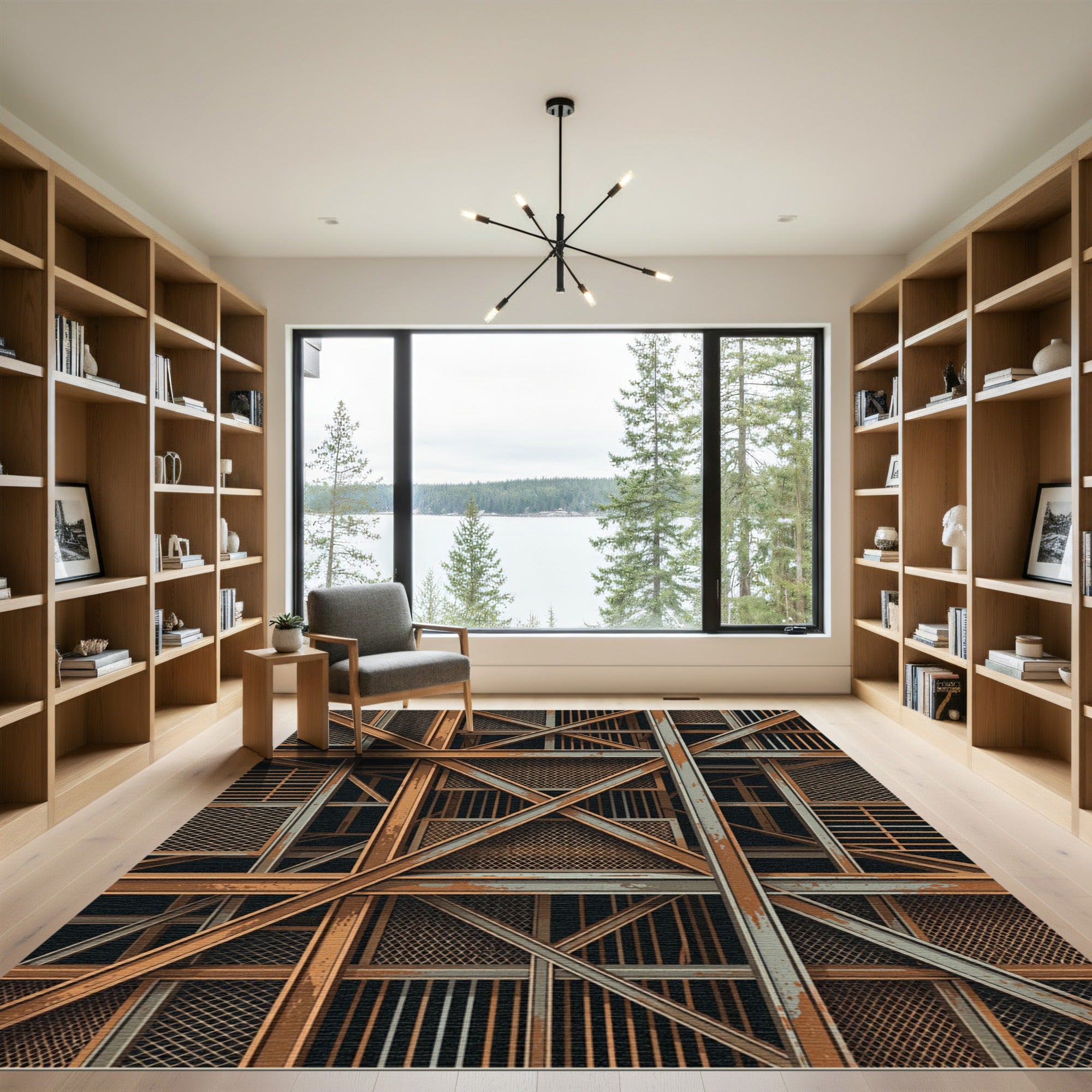 Industrial Cor-Ten Steel Geometric Lattice Rug
