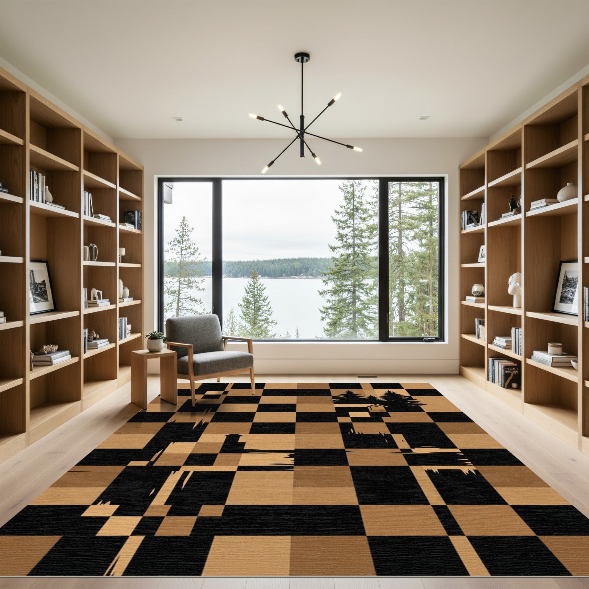 Geometric Forest Cabin Checkered Sepia Rug
