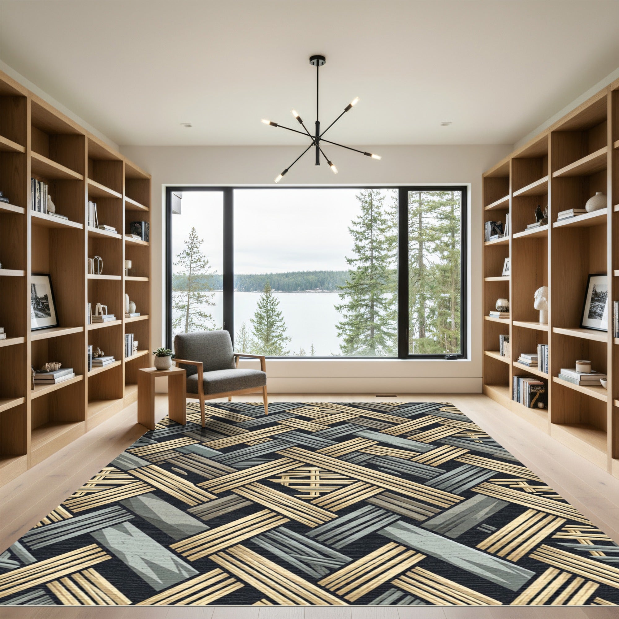 Woven Wood Textured Geometric Rug