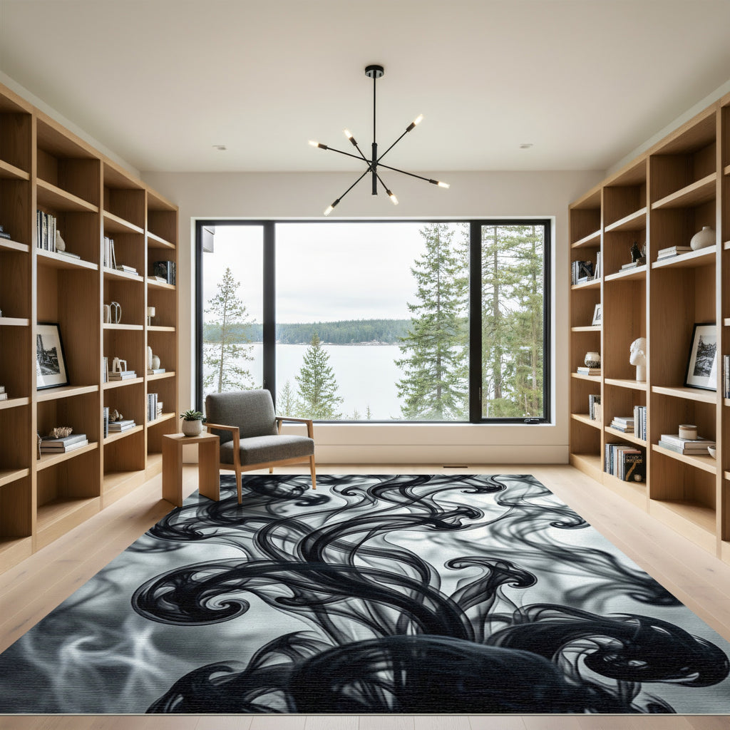 Ethereal Black Smoke Swirls Rug