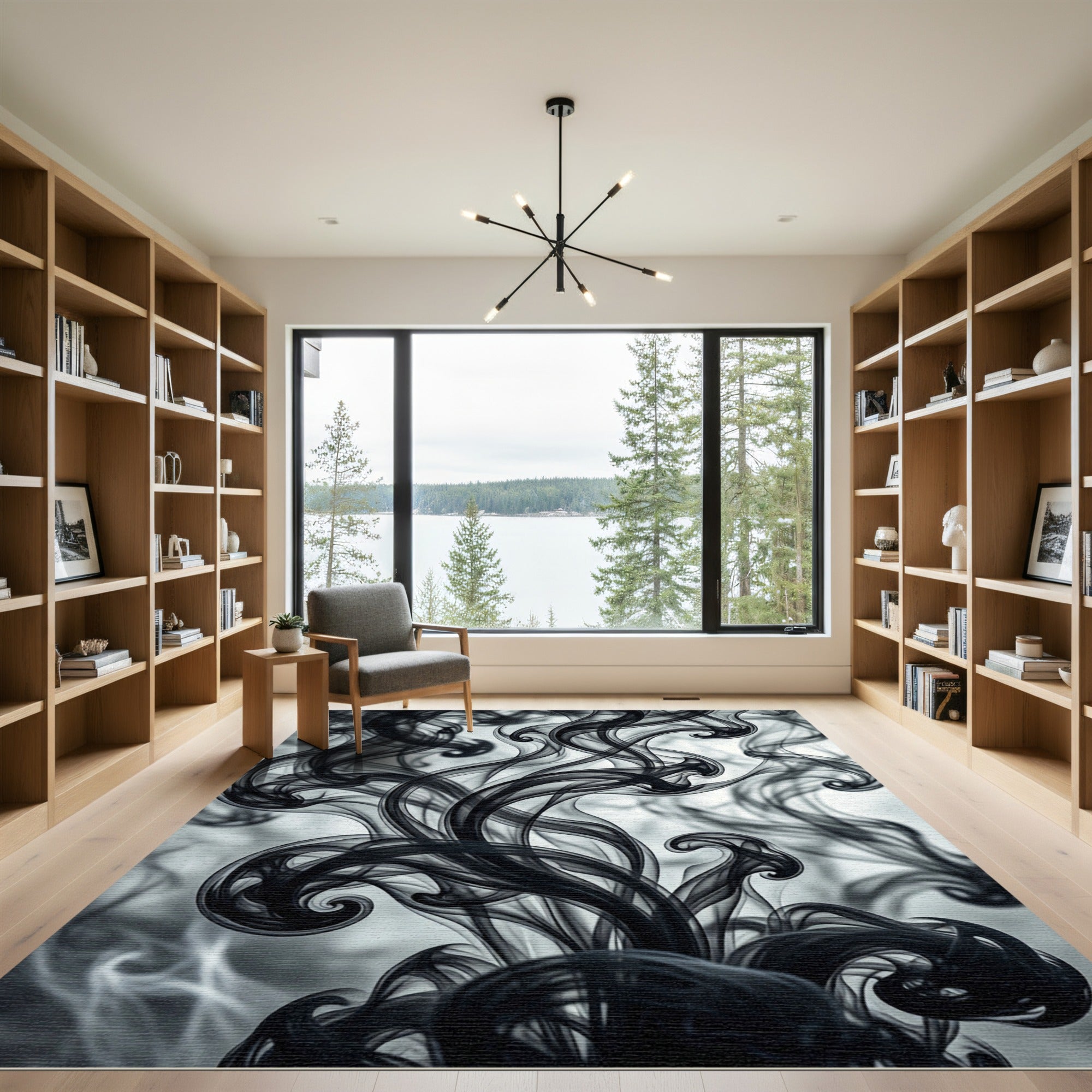 Ethereal Black Smoke Swirls Rug