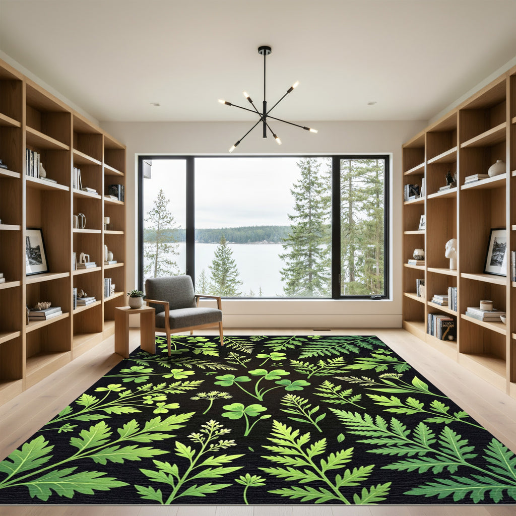 Green Clover Fern Botanical Arrangement Rug