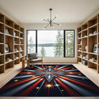 Radiant Red Silver Starburst Rays Rug