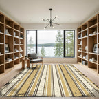 Distressed Ochre and Brown Vertical Stripes Rug
