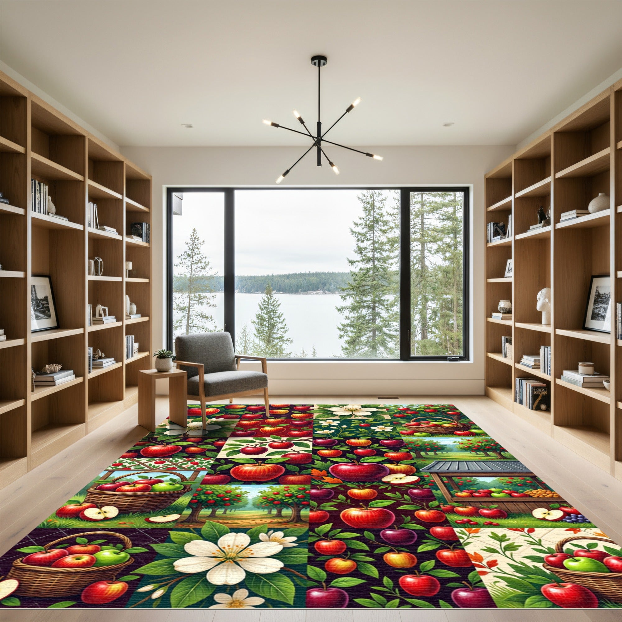 Red Apple Orchard Blossoms Collage Rug