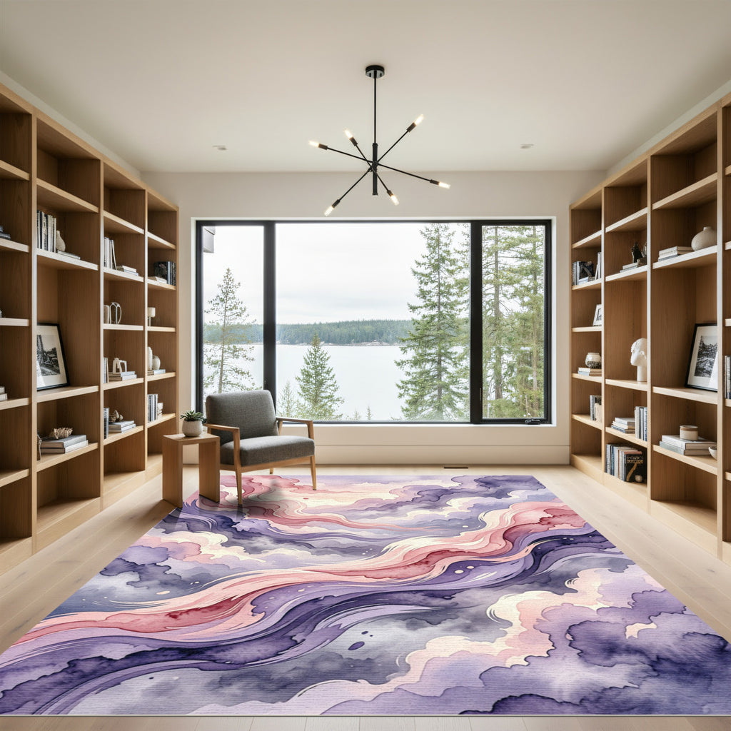 Ethereal Pastel Lavender Abstract Cloud Wave Rug