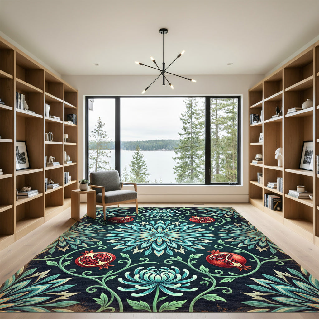 Teal Floral Pomegranate Medallion Rug