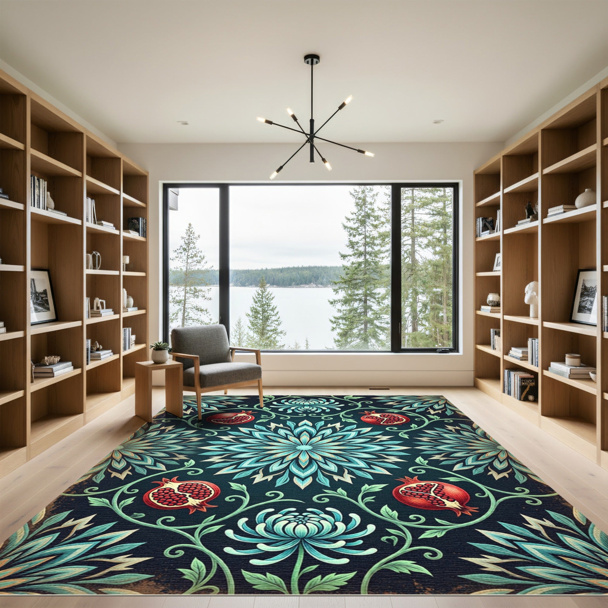 Teal Floral Pomegranate Medallion Rug
