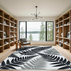 Monochromatic Charcoal Botanical Fern Leaf Rug