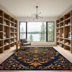 Midnight Navy Golden Baroque Medallion Rug