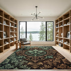 Elegant Sage Green Ornate Damask Medallion Rug