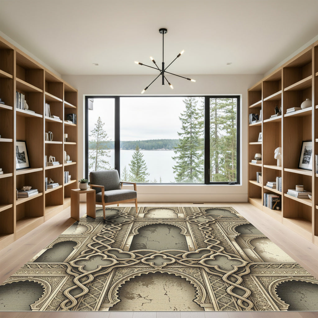 Ornate Light Gold Archway Pattern Rug