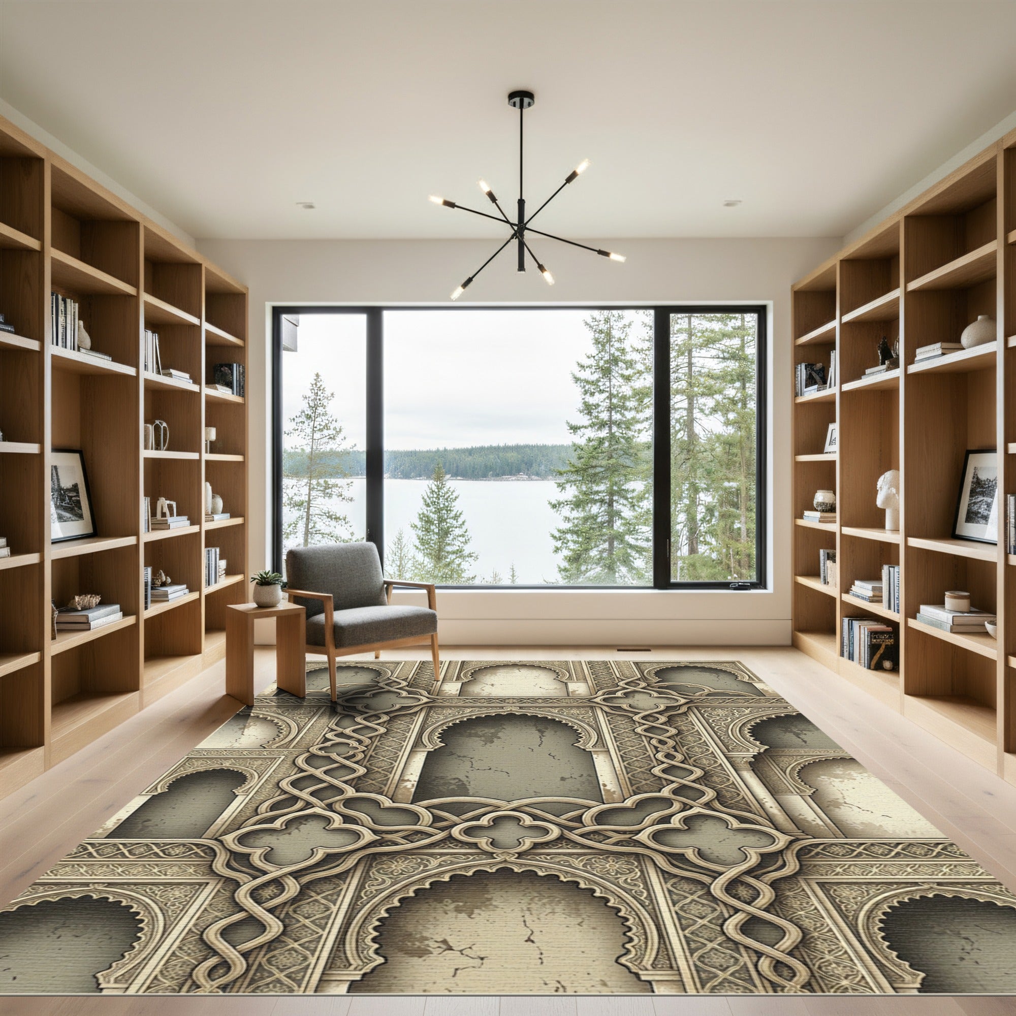 Ornate Light Gold Archway Pattern Rug