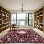 Ornate Rose and Scrollwork Framed Rug