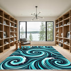 Abstract Cyan Swirl Ocean Wave Art Rug