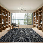 Gray Ornate Floral Arch Relief Rug