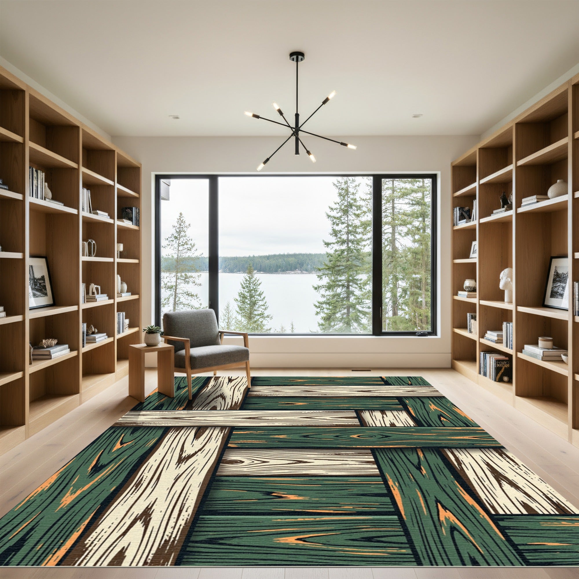 Modern Green and Cream Weave Rug