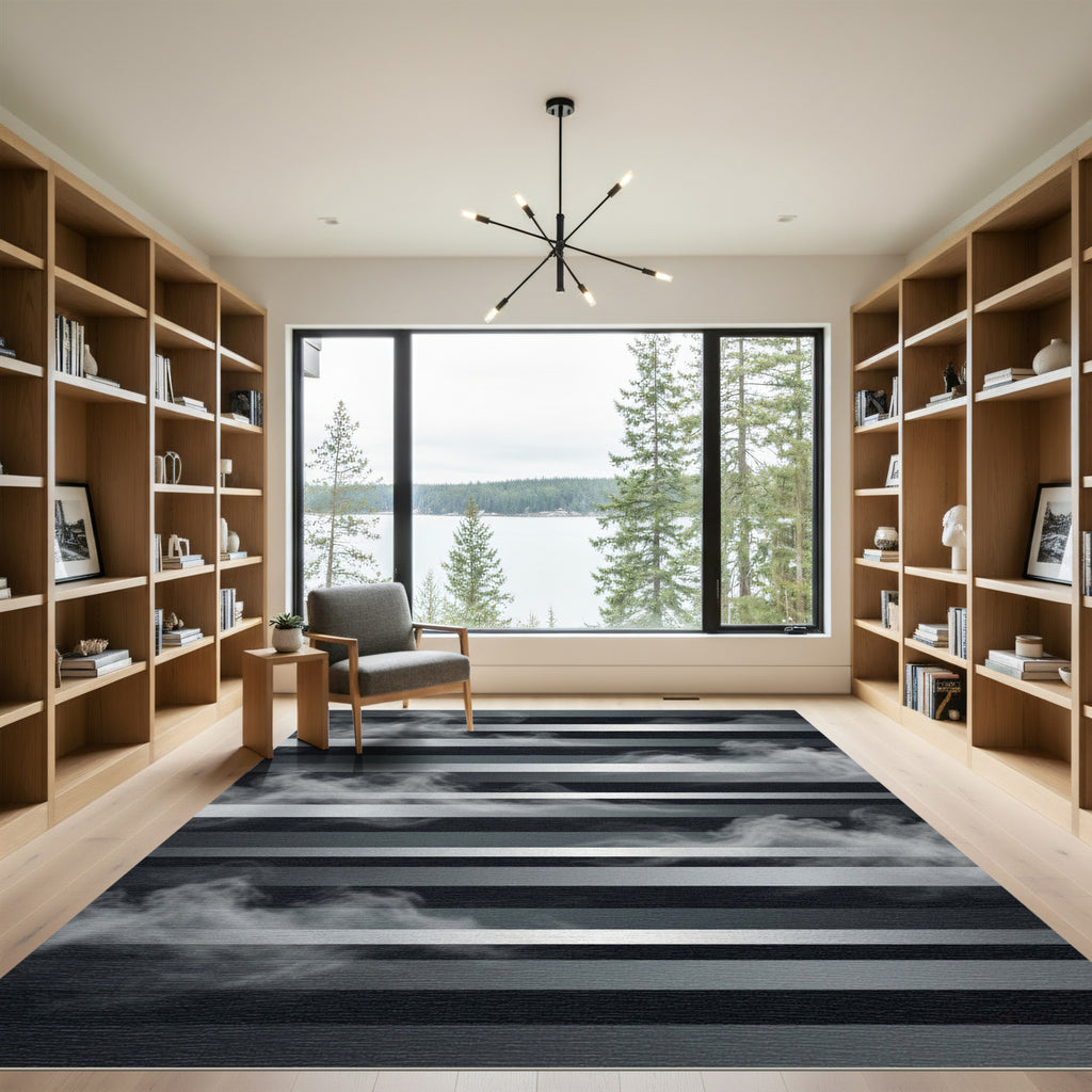 Silver Striped Ethereal Smoke Charcoal Rug