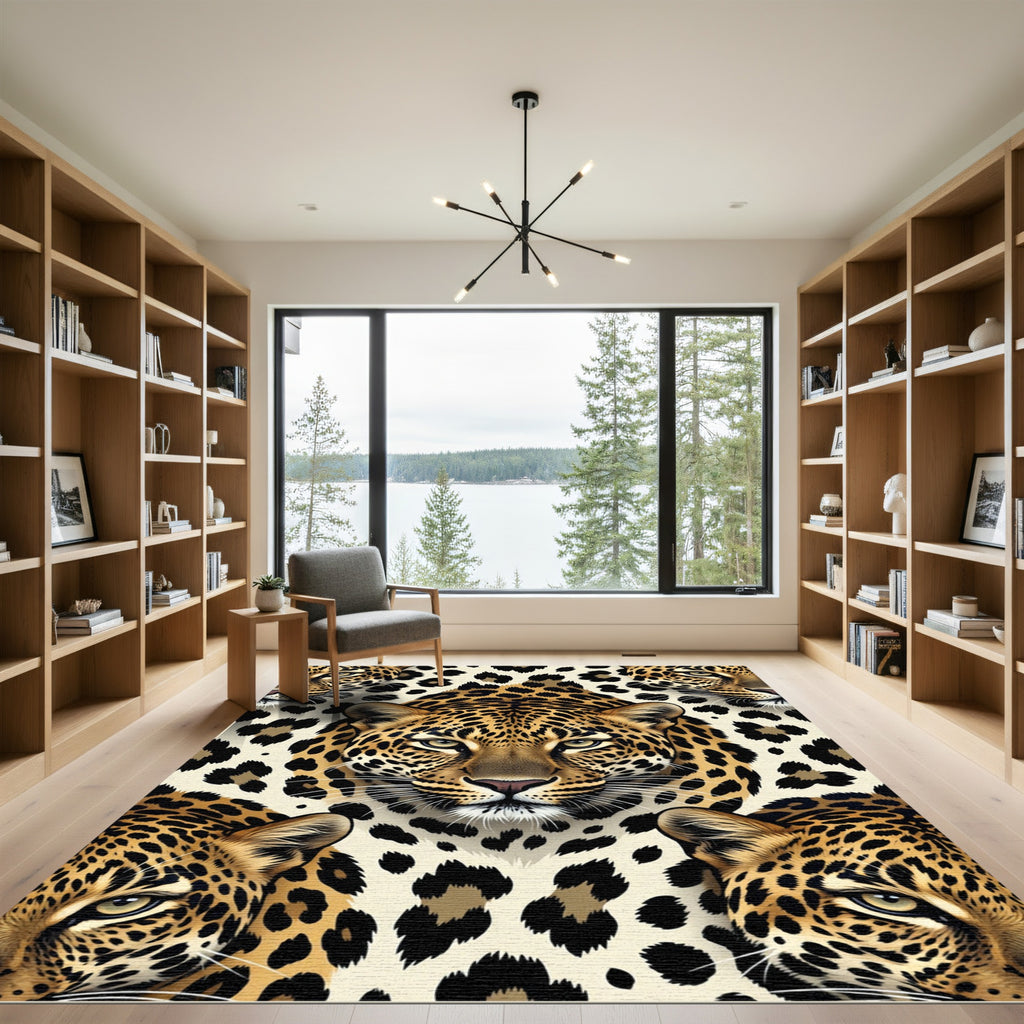 Bold Leopard Face All Over Print Rug