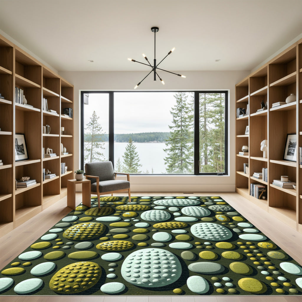 Textured Olive and Sage Pebble Mosaic Rug