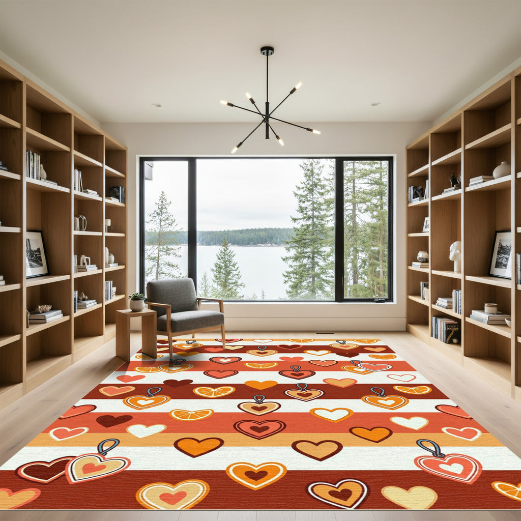 Warm Orange Heart Citrus Stripes Rug
